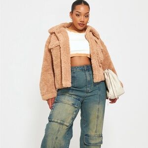 PrettyLittleThing Cream/Tan Faux Fur Teddy Jacket